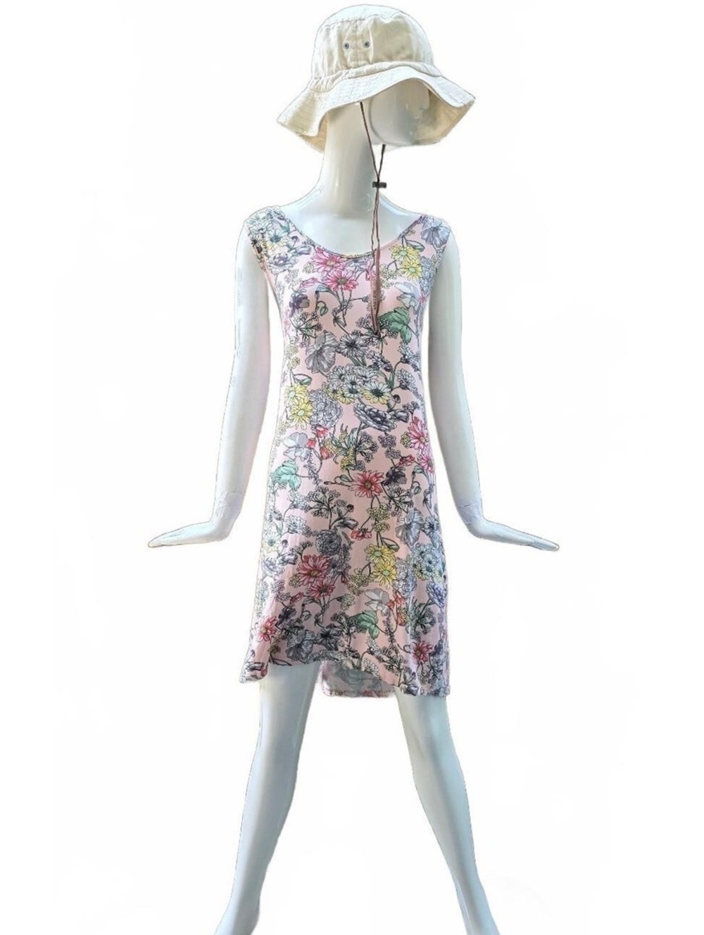 Gilmour Pink Floral Sleeveless Pocket Swing Dress l Size Med l Rayon Blend